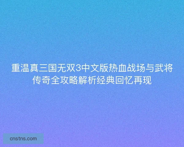 重温真三国无双3中文版热血战场与武将传奇全攻略解析经典回忆再现